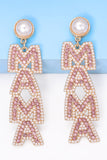 BH013611-P2010, Apricot Pink MAMA Rhinestone Pearl Dangle Stud Earrings