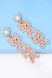 BH013611-P2010, Apricot Pink MAMA Rhinestone Pearl Dangle Stud Earrings