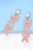 BH013611-P2010, Apricot Pink MAMA Rhinestone Pearl Dangle Stud Earrings