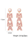 BH013611-P2010, Apricot Pink MAMA Rhinestone Pearl Dangle Stud Earrings