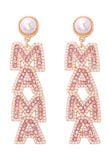 BH013611-P2010, Apricot Pink MAMA Rhinestone Pearl Dangle Stud Earrings