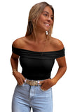 LC25223648-P2-S, LC25223648-P2-M, LC25223648-P2-L, LC25223648-P2-XL, Black Folded Off Shoulder Slim Top