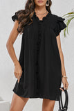 LC6118931-P2-S, LC6118931-P2-M, LC6118931-P2-L, LC6118931-P2-XL, Black Ruffle Sleeve V Neck Frilled Shift Dress