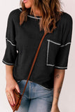 Womens Crewneck Waffle Knit Solid Loose Casual Basic T Shirts Tee Blouses