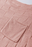 LC276182-P9010-S, LC276182-P9010-M, LC276182-P9010-L, LC276182-P9010-XL, LC276182-P9010-2XL, LC276182-P9010-3XL, Dusty Pink Lattice Textured Knit Short Sleeve Sweater