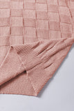 LC276182-P9010-S, LC276182-P9010-M, LC276182-P9010-L, LC276182-P9010-XL, LC276182-P9010-2XL, LC276182-P9010-3XL, Dusty Pink Lattice Textured Knit Short Sleeve Sweater