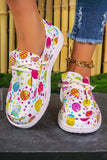 Women Easter Eggs Printed Square Toe Slip On Canvas Flats