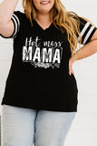 Women's Hot mess MAMA Print Varsity Striped Sleeve Oversized Tee