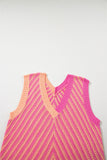 LC276220-P306-S, LC276220-P306-M, LC276220-P306-L, LC276220-P306-XL, Strawberry Pink Contrast Chevron Knit V Neck Sweater Vest