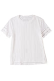 LC25223506-P101-S, LC25223506-P101-M, LC25223506-P101-L, LC25223506-P101-XL, White Eyelet Embroidery Scalloped Short Sleeve Top