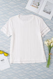 LC25223506-P101-S, LC25223506-P101-M, LC25223506-P101-L, LC25223506-P101-XL, White Eyelet Embroidery Scalloped Short Sleeve Top