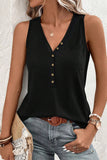 LC25611484-P2-S, LC25611484-P2-M, LC25611484-P2-XL, LC25611484-P2-L, Black Half Button V Neck Patched Pocket Tank Top