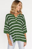 LC277166-P919-S, LC277166-P919-M, LC277166-P919-L, LC277166-P919-XL, LC277166-P919-2XL, Green Stripe Stripe Knit Top