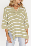 Womens Striped Button Down V Neck Sweaters Tops