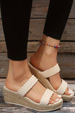Women Stylish Leather Woven Straps Wedge Slippers