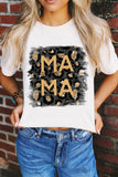 Women's MAMA Leopard Color Block Crew Neck Casual Tee