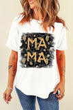 LC25225411-1-S, LC25225411-1-M, LC25225411-1-L, LC25225411-1-XL, White MAMA Leopard Color Block Crew Neck Casual Tee