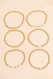 BH013330-P12, Gold 6Pcs MAMA Heart Star Shape Beaded Bracelet Set