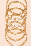 BH013330-P12, Gold 6Pcs MAMA Heart Star Shape Beaded Bracelet Set