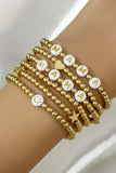 BH013330-P12, Gold 6Pcs MAMA Heart Star Shape Beaded Bracelet Set