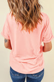 LC25225445-10-S, LC25225445-10-M, LC25225445-10-L, LC25225445-10-XL, Pink Mama Checkered Print O Neck Casual T Shirt