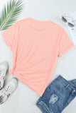 LC25225445-10-S, LC25225445-10-M, LC25225445-10-L, LC25225445-10-XL, Pink Mama Checkered Print O Neck Casual T Shirt