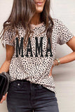 Women Leopard MAMA Graphic Crew Neck T Shirt