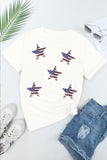 LC25225494-1-S, LC25225494-1-M, LC25225494-1-L, LC25225494-1-XL, LC25225494-1-2XL, White Sequined American Flag Star Graphic T Shirt