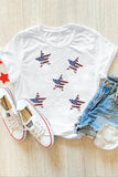 LC25225494-1-S, LC25225494-1-M, LC25225494-1-L, LC25225494-1-XL, LC25225494-1-2XL, White Sequined American Flag Star Graphic T Shirt
