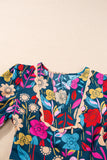 LC6119372-P922-S, LC6119372-P922-M, LC6119372-P922-L, LC6119372-P922-XL, Green Retro Floral Printed Split Neck Maxi Dress