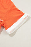 LC25223820-P3014-S, LC25223820-P3014-M, LC25223820-P3014-L, LC25223820-P3014-XL, Grapefruit Orange Contrast Trim Exposed Seam V Neck T-shirt
