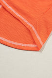 LC25223820-P3014-S, LC25223820-P3014-M, LC25223820-P3014-L, LC25223820-P3014-XL, Grapefruit Orange Contrast Trim Exposed Seam V Neck T-shirt