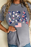 Women's Blooming USA Flag Print Roll Up Sleeve Tee