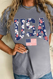 LC25225637-11-S, LC25225637-11-M, LC25225637-11-L, LC25225637-11-XL, LC25225637-11-2XL, Gray Blooming USA Flag Print Casual T Shirt