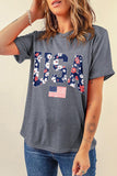 LC25225637-11-S, LC25225637-11-M, LC25225637-11-L, LC25225637-11-XL, LC25225637-11-2XL, Gray Blooming USA Flag Print Casual T Shirt
