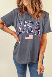 LC25225637-11-S, LC25225637-11-M, LC25225637-11-L, LC25225637-11-XL, LC25225637-11-2XL, Gray Blooming USA Flag Print Casual T Shirt