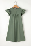 LC6118931-P509-S, LC6118931-P509-M, LC6118931-P509-L, LC6118931-P509-XL, Mist Green Ruffle Sleeve V Neck Frilled Shift Dress