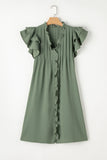 LC6118931-P509-S, LC6118931-P509-M, LC6118931-P509-L, LC6118931-P509-XL, Mist Green Ruffle Sleeve V Neck Frilled Shift Dress