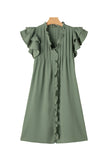 LC6118931-P509-S, LC6118931-P509-M, LC6118931-P509-L, LC6118931-P509-XL, Mist Green Ruffle Sleeve V Neck Frilled Shift Dress