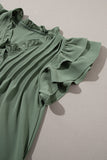 LC6118931-P509-S, LC6118931-P509-M, LC6118931-P509-L, LC6118931-P509-XL, Mist Green Ruffle Sleeve V Neck Frilled Shift Dress