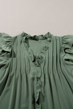 LC6118931-P509-S, LC6118931-P509-M, LC6118931-P509-L, LC6118931-P509-XL, Mist Green Ruffle Sleeve V Neck Frilled Shift Dress
