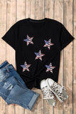 LC25225494-2-S, LC25225494-2-M, LC25225494-2-L, LC25225494-2-XL, LC25225494-2-2XL, Black Sequined American Flag Star Graphic T Shirt
