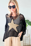 LC2724649-P2-S, LC2724649-P2-M, LC2724649-P2-L, LC2724649-P2-XL, LC2724649-P2-2XL, Black Star Graphic Crochet Knitted Summer Sweater