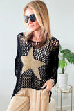 LC2724649-P2-S, LC2724649-P2-M, LC2724649-P2-L, LC2724649-P2-XL, LC2724649-P2-2XL, Black Star Graphic Crochet Knitted Summer Sweater