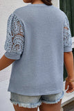 PL252877-P604-1X, PL252877-P604-2X, PL252877-P604-3X, Ashleigh Blue Plus Size Textured Knit Lace Sleeve T Shirt