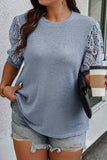 PL252877-P604-1X, PL252877-P604-2X, PL252877-P604-3X, Ashleigh Blue Plus Size Textured Knit Lace Sleeve T Shirt