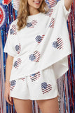 Women's American Flag Sequin Graphic Loose Top and Short Set