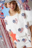 LC626294-P1-S, LC626294-P1-M, LC626294-P1-L, LC626294-P1-XL, White American Flag Sequin Graphic Loose Top and Short Set
