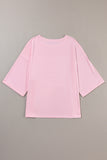 LC25224353-P1010-S, LC25224353-P1010-M, LC25224353-P1010-L, LC25224353-P1010-XL, Light Pink Colorblock Star Patched Half Sleeve Oversized Tee