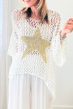 LC2724649-P1-S, LC2724649-P1-M, LC2724649-P1-L, LC2724649-P1-XL, LC2724649-P1-2XL, White Star Graphic Crochet Knitted Summer Sweater